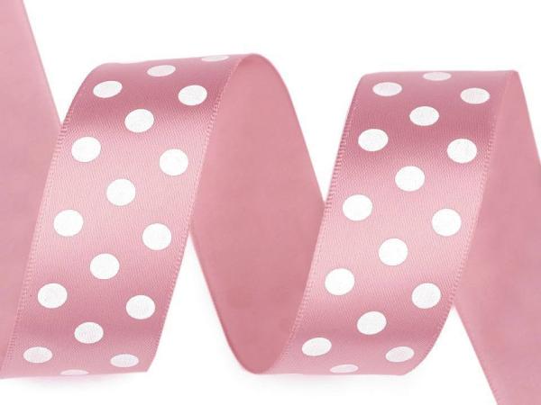 Satinband 25mm Breit mit Weißen Punkten Ø 5mm in Rosa